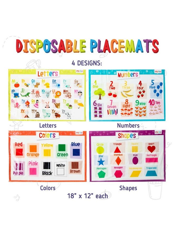 Merka Disposable Placemats for Baby and Toddlers 12" x 18", 40 Pack Stick-on Table Placemat for Restaurants, Includes Shapes, Numbers, Letters & Colors - Image 5