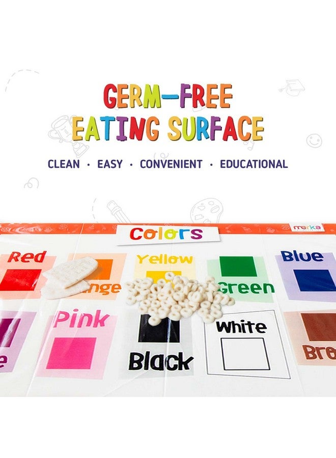 Merka Disposable Placemats for Baby and Toddlers 12" x 18", 40 Pack Stick-on Table Placemat for Restaurants, Includes Shapes, Numbers, Letters & Colors - Image 3