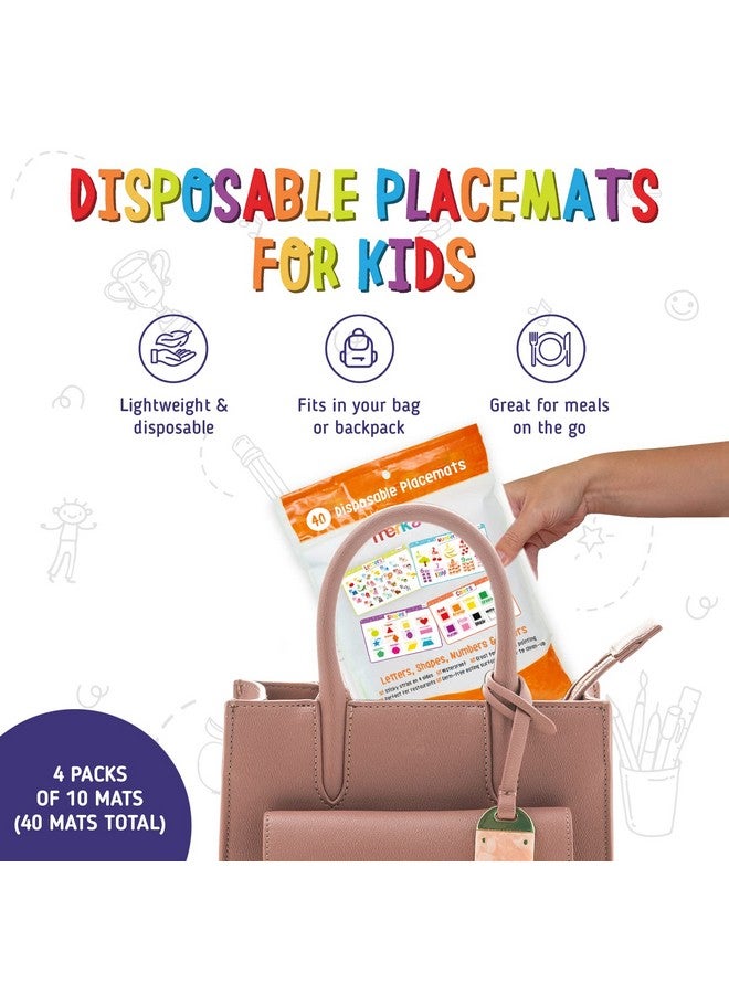 Merka Disposable Placemats for Baby and Toddlers 12" x 18", 40 Pack Stick-on Table Placemat for Restaurants, Includes Shapes, Numbers, Letters & Colors - Image 2
