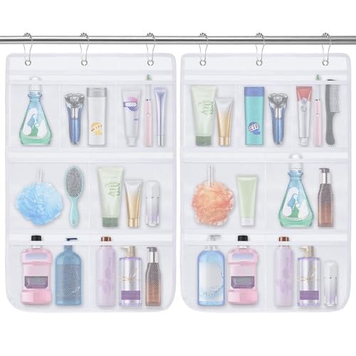 Okxiri 2 Pack Mesh Shower Caddy Hanging Organizer with 7 Pockets, Quick Dry Bathroom Storage Bag, Cruise Cabin and Dorm Essentials for Travel, Toiletry Organizer for Shampoo Soap - Image 1