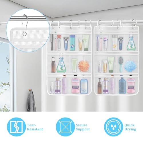 Okxiri 2 Pack Mesh Shower Caddy Hanging Organizer with 7 Pockets, Quick Dry Bathroom Storage Bag, Cruise Cabin and Dorm Essentials for Travel, Toiletry Organizer for Shampoo Soap - Image 5