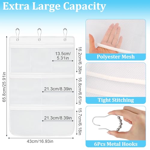 Okxiri 2 Pack Mesh Shower Caddy Hanging Organizer with 7 Pockets, Quick Dry Bathroom Storage Bag, Cruise Cabin and Dorm Essentials for Travel, Toiletry Organizer for Shampoo Soap - Image 2