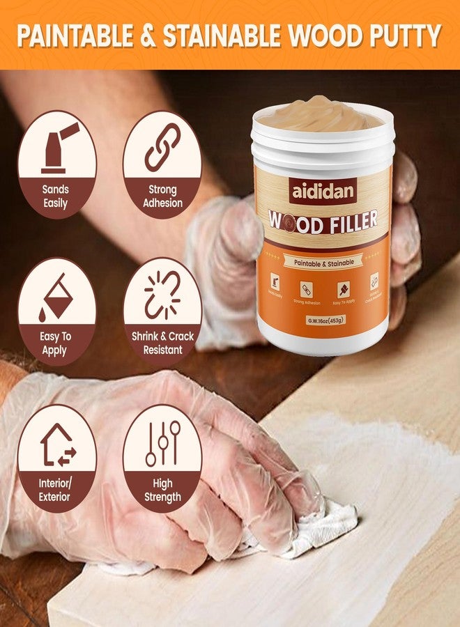 aididan Wood Filler, Wood Repair Kit,16 Ounce Paintable & Stainable Wood Putty Filler, Wood Scratch Cracks Holes Repair Furniture, Exterior Wood Filler Water Resistant, Wood Putty (Natural) - Image 2