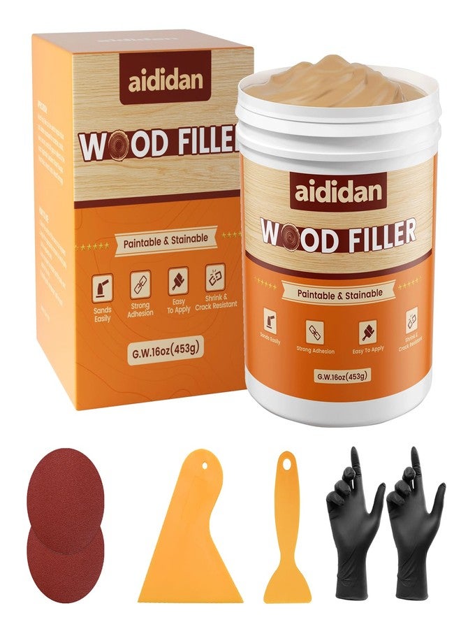 aididan Wood Filler, Wood Repair Kit,16 Ounce Paintable & Stainable Wood Putty Filler, Wood Scratch Cracks Holes Repair Furniture, Exterior Wood Filler Water Resistant, Wood Putty (Natural) - Image 1