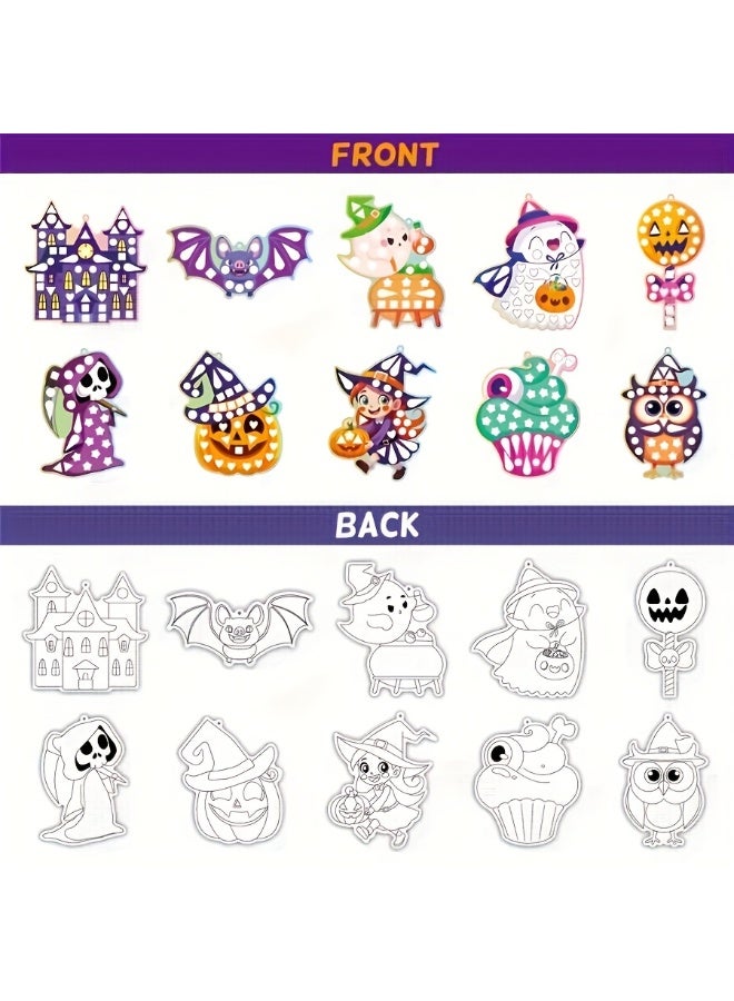 Capstro Mirror Mosaic Sticker Art Kit – Halloween Theme | 10 Pattern Cards, 12 Laser Mirror Stickers & 10 Lanyards | DIY Shiny Mosaic Craft for Kids Age 4+ | Spooky & Fun Halloween Art Gift for Boys & Girls - Image 3