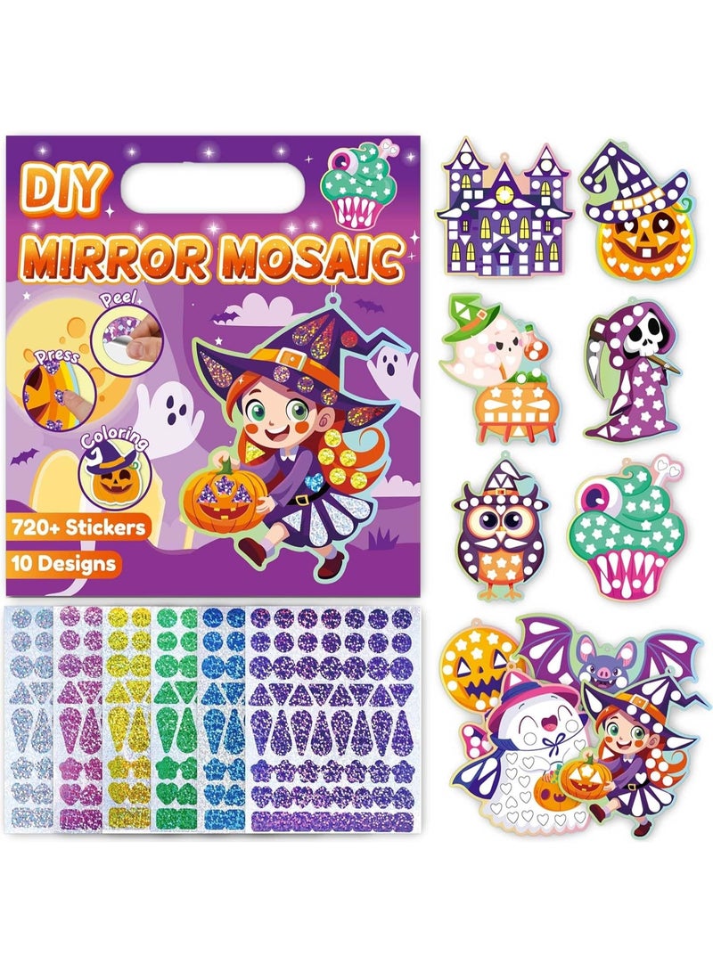 Capstro Mirror Mosaic Sticker Art Kit – Halloween Theme | 10 Pattern Cards, 12 Laser Mirror Stickers & 10 Lanyards | DIY Shiny Mosaic Craft for Kids Age 4+ | Spooky & Fun Halloween Art Gift for Boys & Girls - Image 1