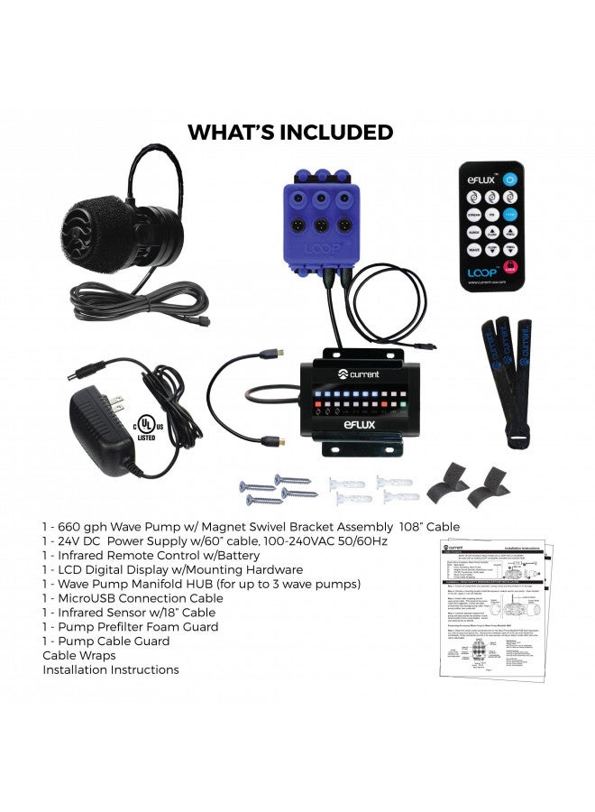 CURRENT USA 660 GPH eFlux Nano Wave Maker Pump Kit (6000) | Magnetic DC Powerhead with LED Display Controller for Saltwater Tank, 132-660 GPH Aquarium Water Circulation Pump 5 to 30 Gallon, Black - Image 2