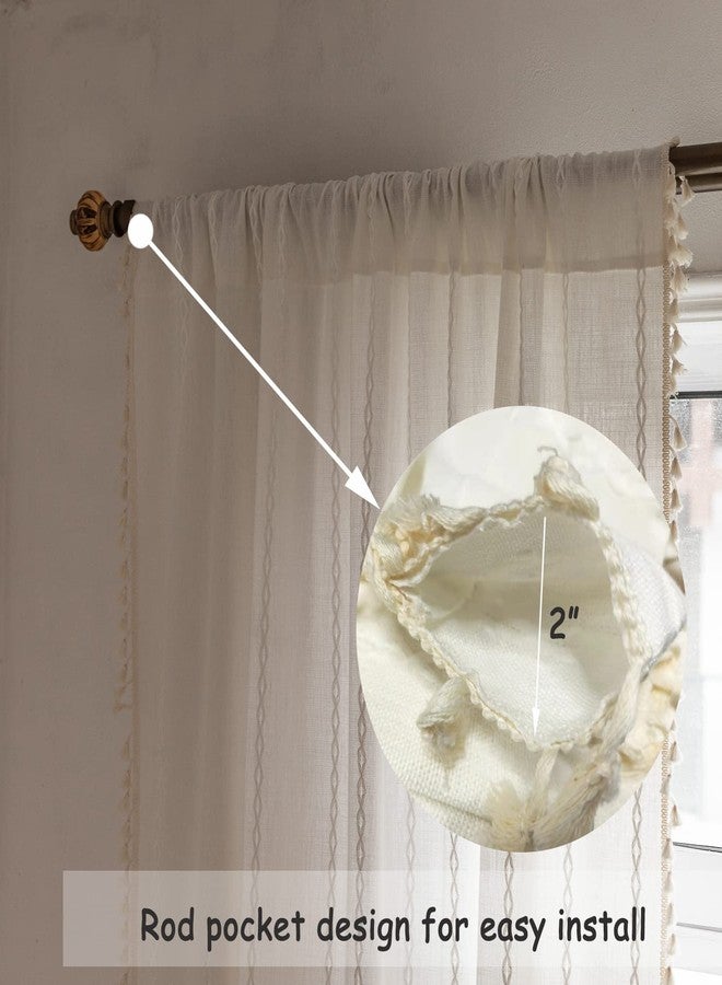 BCLBUSTE Boho Curtains Embroidery Linen Curtains 108 Inches Long for Living Room 2 Panels Set, Cream Off White Light Filtering Farmhouse Curtains for Bedroom Rod Pocket Draperies 52" W x 108" L - Image 5