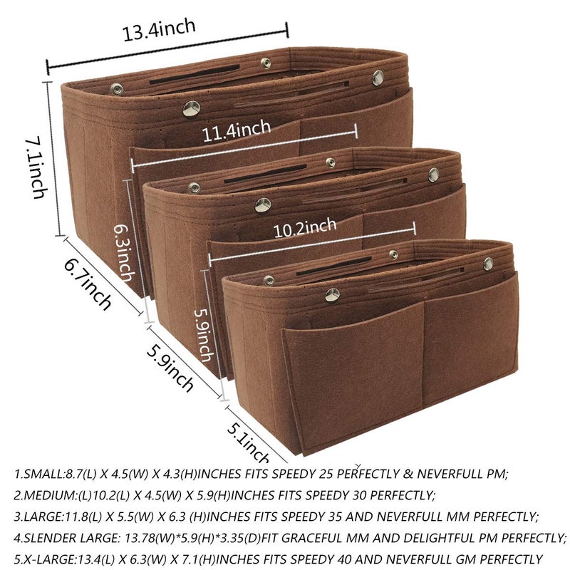 LEXSION Felt Purse Organizer Insert - Multi Pocket Bag in Bag Organizer for Tote & Handbag Shaper 8008 Brown - Image 4