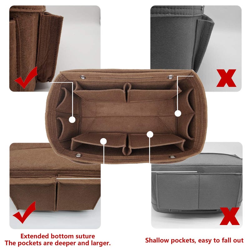 LEXSION Felt Purse Organizer Insert - Multi Pocket Bag in Bag Organizer for Tote & Handbag Shaper 8008 Brown - Image 5