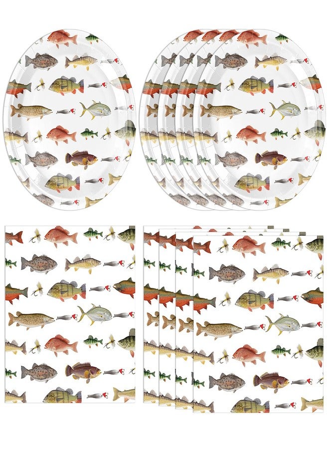 DURYGEN 40PCS Fishing Birthday Party Decorations Gone Fishing Party Decorations Include Fishing Themed Party Plates Napkins for Ofishally One Birthday Decorations Serves 20 - Image 1