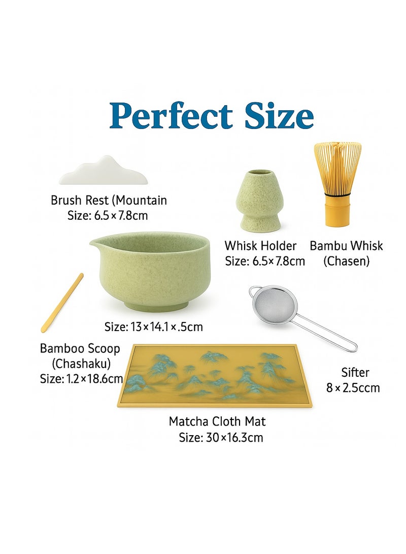 طقم شاي ماتشا ياباني - طقم ماتشا مكون من 4 قطع مع وعاء سيراميك سعة 580 مل، وخفاقة من الخيزران، ومغرفة، وحامل خفاقة - طقم ماتشا تقليدي لعشاق الشاي - Image 3