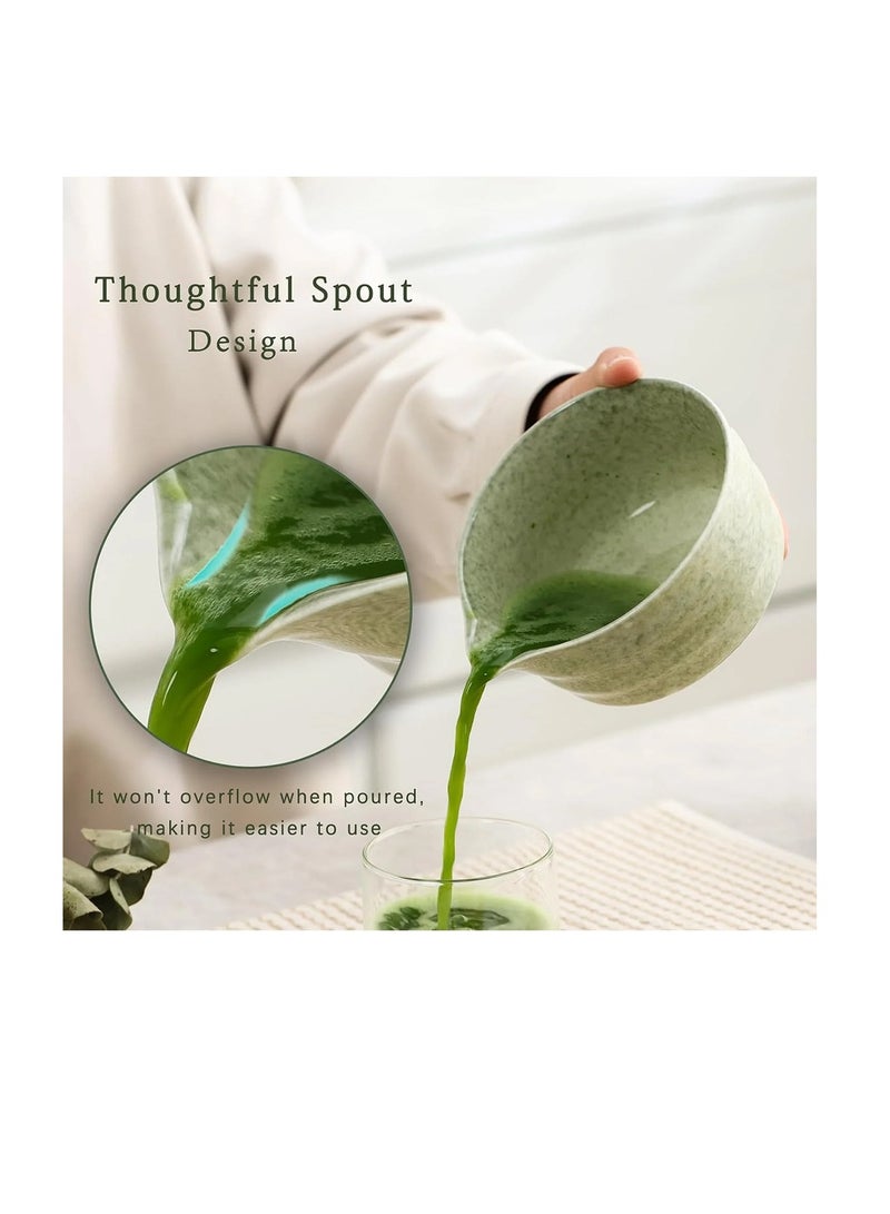 طقم شاي ماتشا ياباني - طقم ماتشا مكون من 4 قطع مع وعاء سيراميك سعة 580 مل، وخفاقة من الخيزران، ومغرفة، وحامل خفاقة - طقم ماتشا تقليدي لعشاق الشاي - Image 4