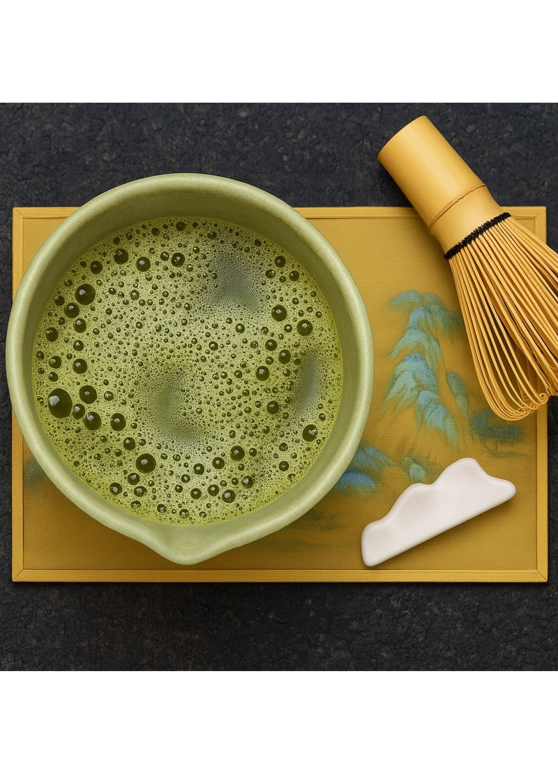 طقم شاي ماتشا ياباني - طقم ماتشا مكون من 4 قطع مع وعاء سيراميك سعة 580 مل، وخفاقة من الخيزران، ومغرفة، وحامل خفاقة - طقم ماتشا تقليدي لعشاق الشاي - Image 5