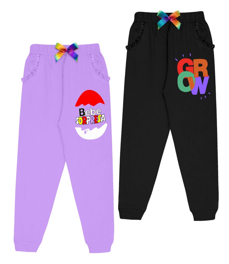 KYDA KIDS® Cotton Printed Regular Fit Track Pants for Girls (Pack of 2) - Image 1