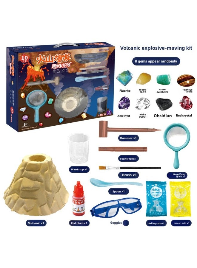 Volcanic Eruption Science Experimental Toys For Primary School Students Handmade DIY Science Small Making Volcanic Eruption 2 In 1 Set-Color:Open Window Gift Box Edition (Volcanic Eruption Gem Digging) - Image 1