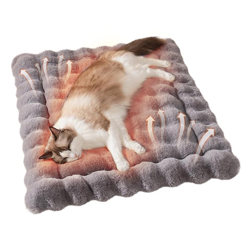 SOMAHE Self-Warming Cat Bed, Plush Faux Fur Pet Bed Mat with Anti-Slip Bottom, Ultra Soft Heated Pad for Cats & Kittens, Cozy Fluffy Bed for Window & Sills Couches, Machine Washable, 23x15 Inch Grey - Image 1