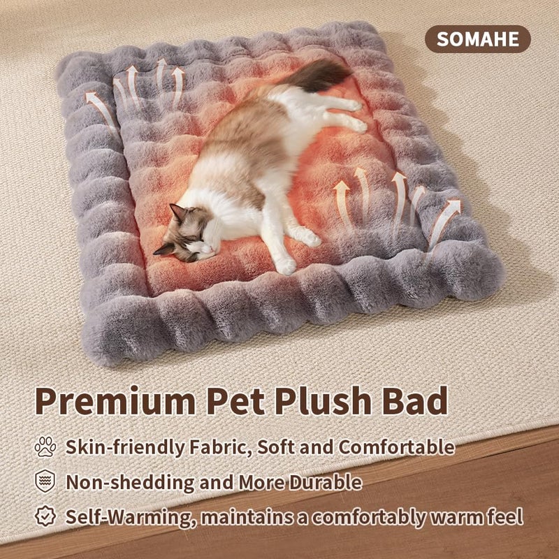 SOMAHE Self-Warming Cat Bed, Plush Faux Fur Pet Bed Mat with Anti-Slip Bottom, Ultra Soft Heated Pad for Cats & Kittens, Cozy Fluffy Bed for Window & Sills Couches, Machine Washable, 23x15 Inch Grey - Image 2