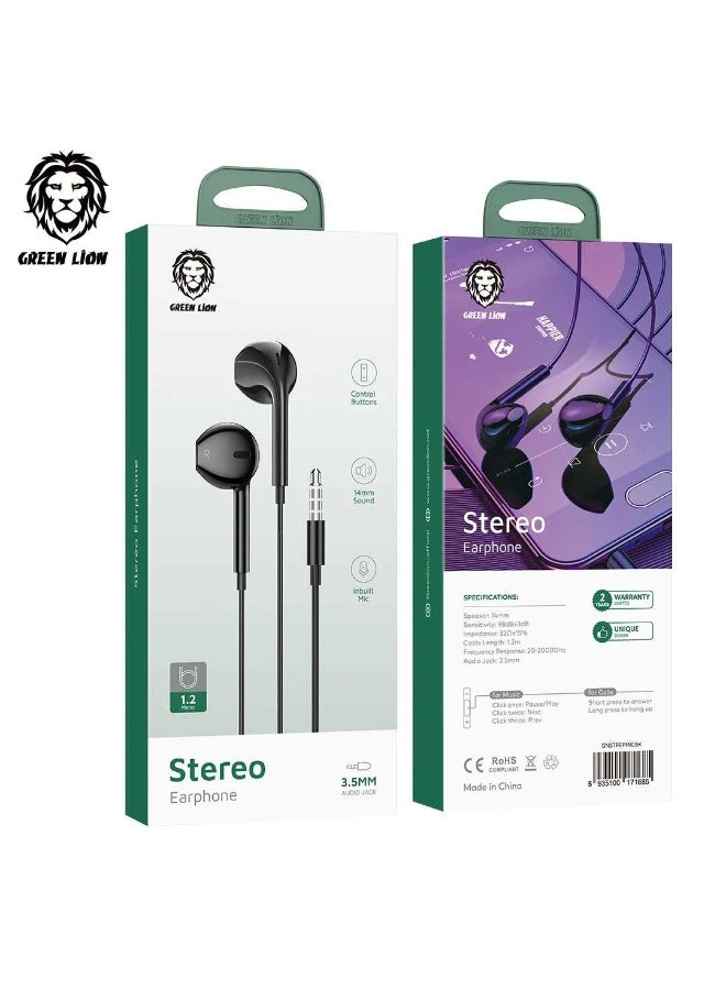 GREEN LION Stereo Earphones 3.5mm with Built-In Mic - Black - Image 5