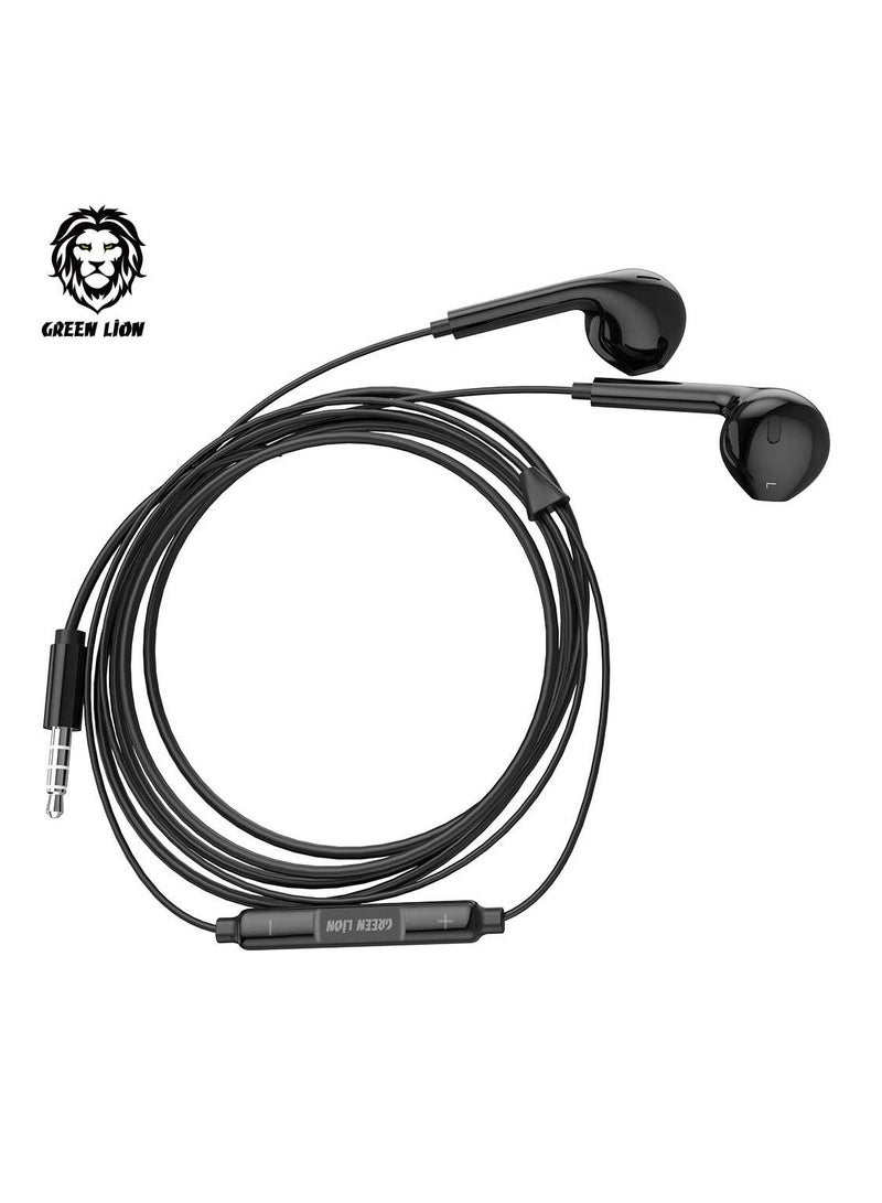 GREEN LION Stereo Earphones 3.5mm with Built-In Mic - Black - Image 1