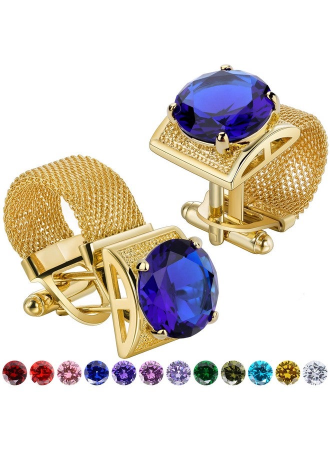 هاوسن أزرار أكمام ذهبية اللون تحمل اسم جوهرة الميلاد للرجال مع سلسلة أزرار أكمام القميص هدايا الزفاف والأعمال وأعياد الميلاد والكريسماس للرجال - Image 1