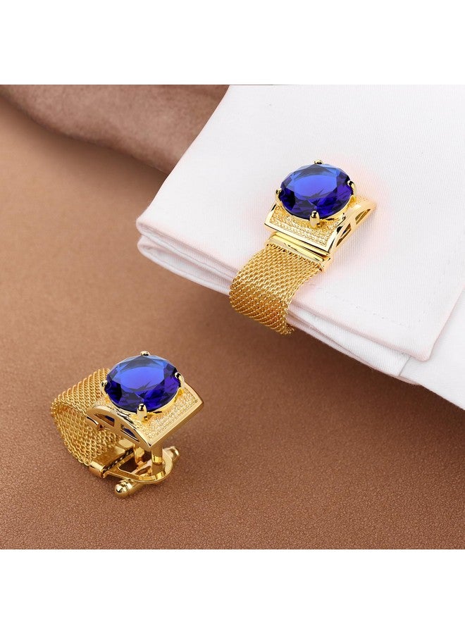 هاوسن أزرار أكمام ذهبية اللون تحمل اسم جوهرة الميلاد للرجال مع سلسلة أزرار أكمام القميص هدايا الزفاف والأعمال وأعياد الميلاد والكريسماس للرجال - Image 2