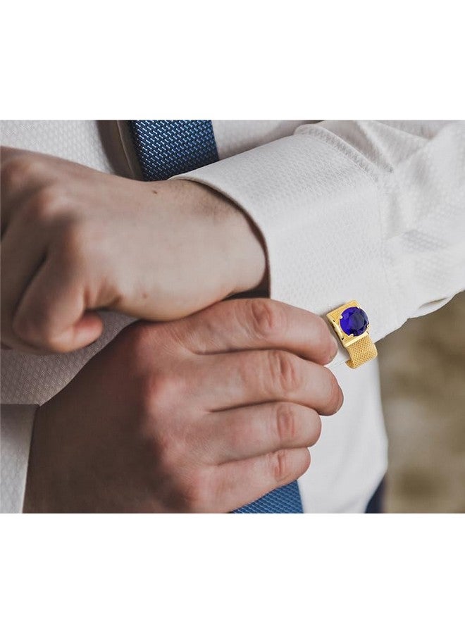 هاوسن أزرار أكمام ذهبية اللون تحمل اسم جوهرة الميلاد للرجال مع سلسلة أزرار أكمام القميص هدايا الزفاف والأعمال وأعياد الميلاد والكريسماس للرجال - Image 3