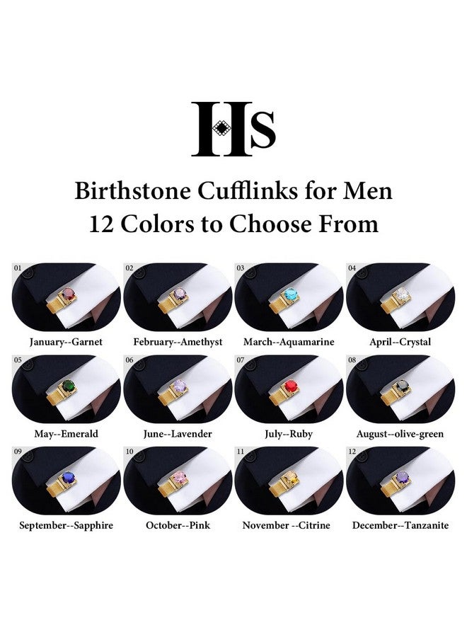 هاوسن أزرار أكمام ذهبية اللون تحمل اسم جوهرة الميلاد للرجال مع سلسلة أزرار أكمام القميص هدايا الزفاف والأعمال وأعياد الميلاد والكريسماس للرجال - Image 5