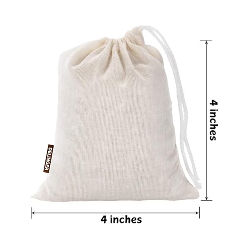 DELINGER 10 Pcs Cotton Drawstring Potli Cloth Bags For Kitchen, Reusable Bags For Grocery, Non Plastic Packing, Masala Potli, Spice Bag, Fridge Bag .Off White (Hight 4 inch and Width 4 inch) - Image 3