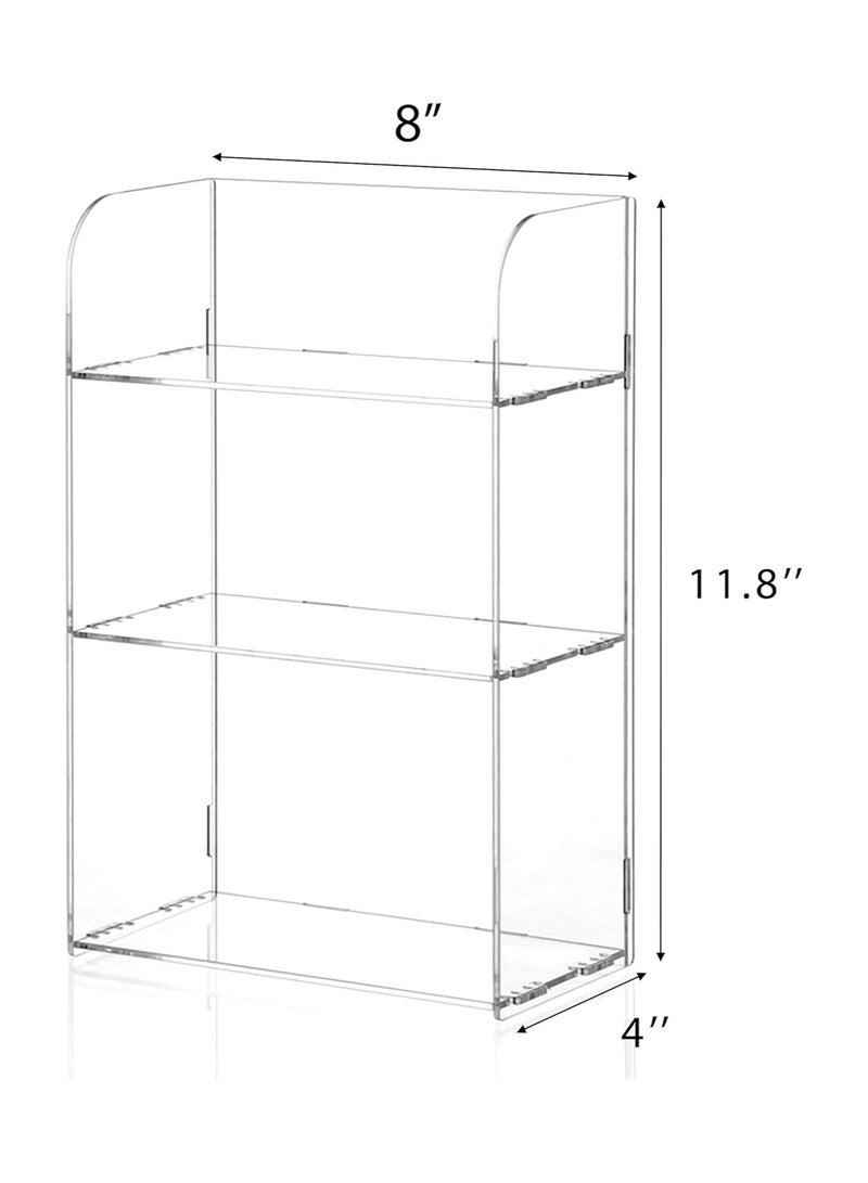 تي بي جي بي رف منظم حمام أكريليك شفاف بثلاث طبقات لمستحضرات التجميل والعطور والمكياج والألعاب والتوابل – رف قائم على الطاولة متعدد الوظائف لعرض مستلزمات الزينة (8 × 4 × 12 بوصة) - Image 4