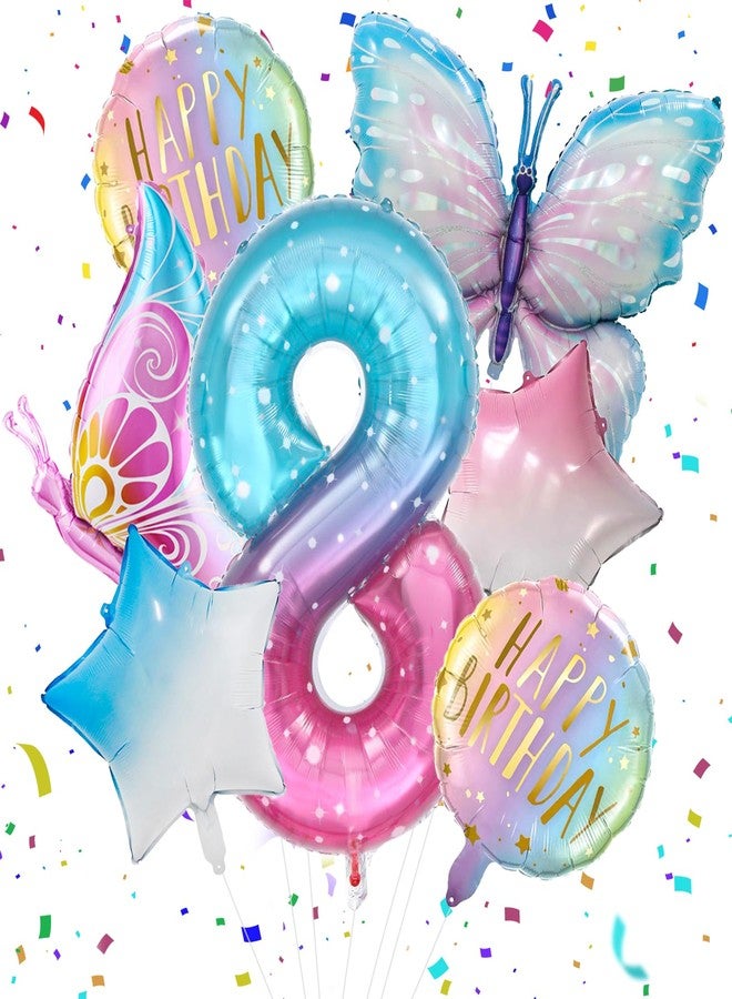 Zlongron butterfly balloon 8 year old birthday pary decorations, 40 inch number 1 aluminum foil mylar balloon, gradient pink color butterfly balloon suitable for butterfly theme pary decorations (8) - Image 1