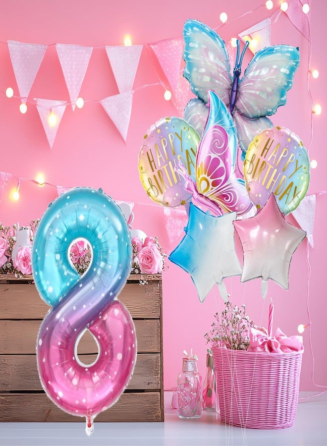 Zlongron butterfly balloon 8 year old birthday pary decorations, 40 inch number 1 aluminum foil mylar balloon, gradient pink color butterfly balloon suitable for butterfly theme pary decorations (8) - Image 3