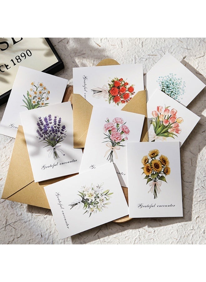 أربع مجموعات من بطاقات المعايدة بتصاميم زهرية مع أظرف وملصقات. - Image 1