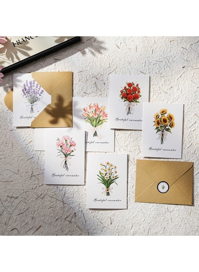 أربع مجموعات من بطاقات المعايدة بتصاميم زهرية مع أظرف وملصقات. - Image 2