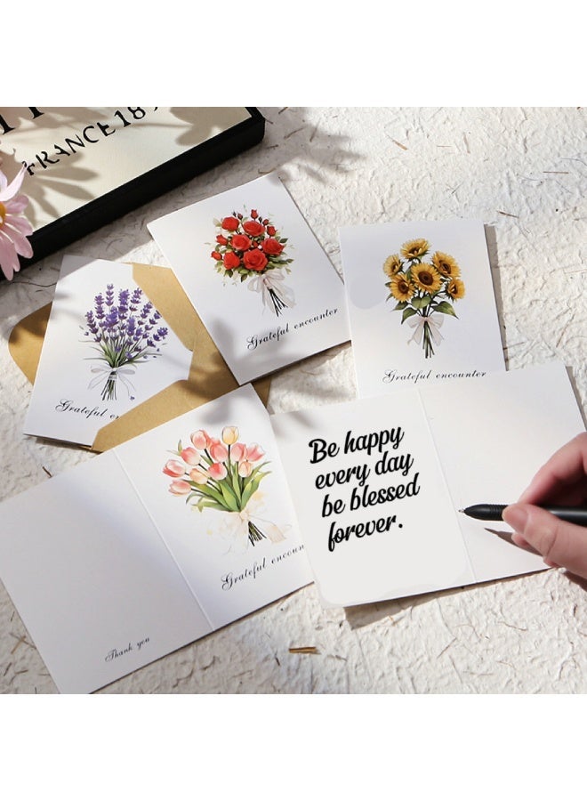 أربع مجموعات من بطاقات المعايدة بتصاميم زهرية مع أظرف وملصقات. - Image 4