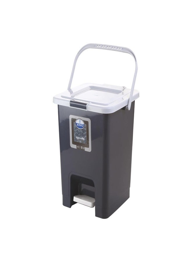 Joyo Square Plastic Pedal Dustbin Trash Can Garbage Waste Bin with Lid for Home Kitchen Office Bathroom & Washroom – 10 Liters (Grey)