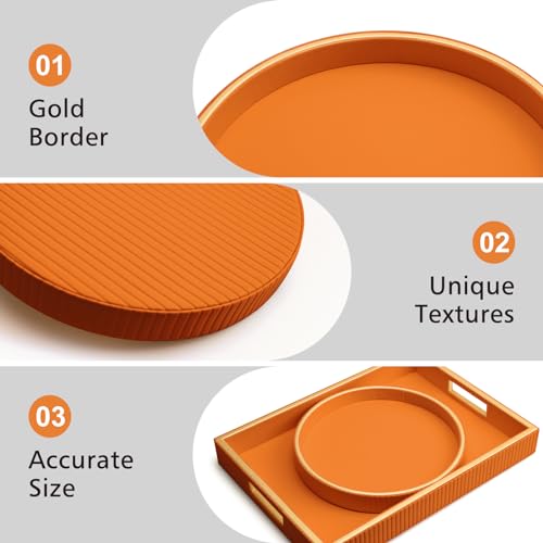 SANZIE Leather Tray Desktop Storage Organizer Premium Serving Trays Decorative Tray Valet Trays for Sundries Cosmetics Phone Wallet Cutlery (Orange Disc) - Image 3