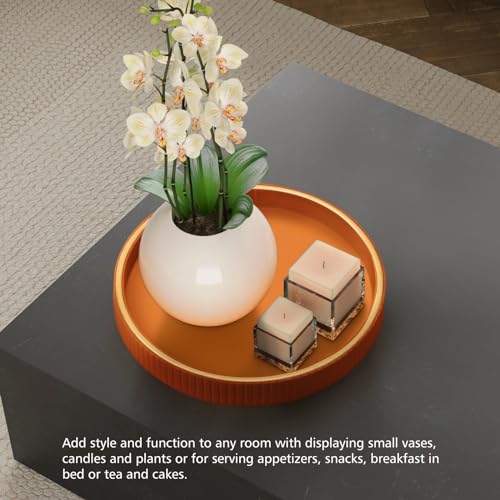 SANZIE Leather Tray Desktop Storage Organizer Premium Serving Trays Decorative Tray Valet Trays for Sundries Cosmetics Phone Wallet Cutlery (Orange Disc) - Image 5