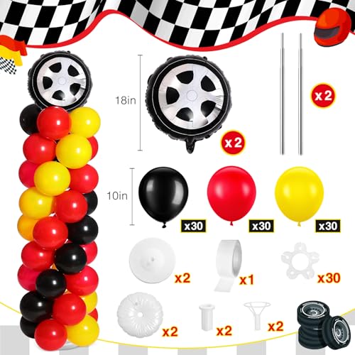 Lunmon 159 Pcs Race Car Birthday Party Decorations Includes 129 Traffic Lights Balloon Stand Set 2 Inflatable Wheel Tire 8 Traffic Cones Racing 16 Waving Flags 1 Grid String Flags 1 Racetrack - Image 5