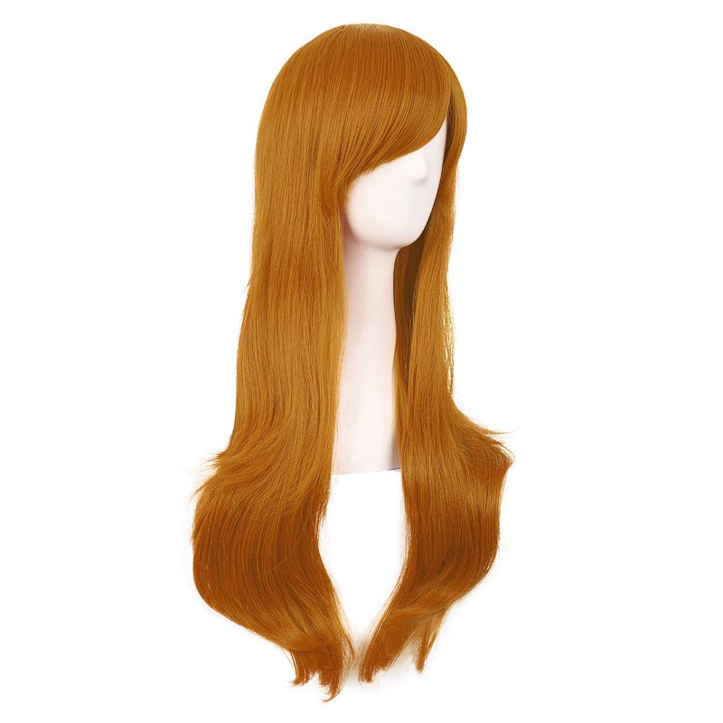 MapofBeauty MapofBeauty 28 Inch/70cm Women Side Bangs Long Curly Hair Cosplay Wig (Orange)  - Image 2