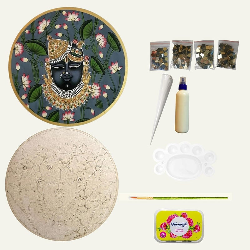 Decordial12 inches shrinathji lippan Art Materials DIY kit with 2 pcs 8 inches lippan MDF Board Gold Decorative Mirrors lippan Art kit for Kids Adults Wall Decoration for Home Decor - Image 1