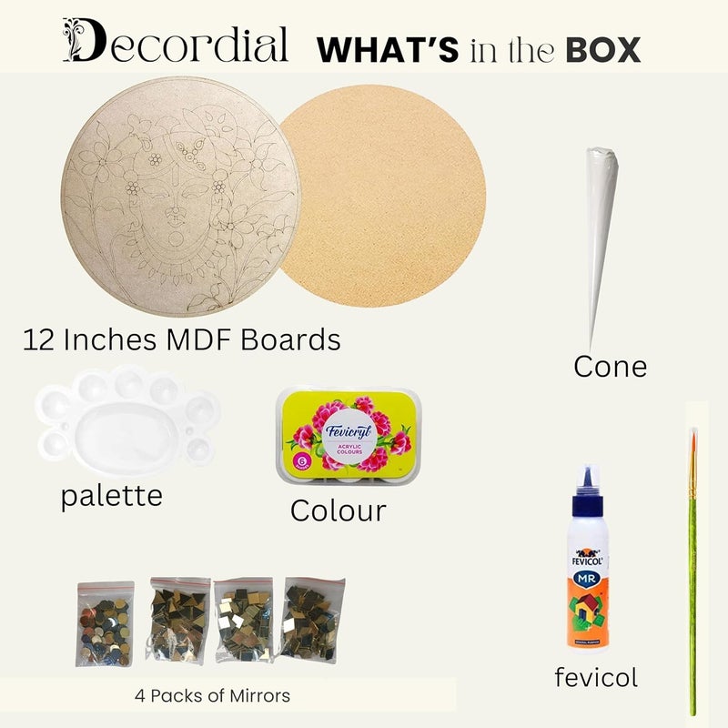 Decordial12 inches shrinathji lippan Art Materials DIY kit with 2 pcs 8 inches lippan MDF Board Gold Decorative Mirrors lippan Art kit for Kids Adults Wall Decoration for Home Decor - Image 2