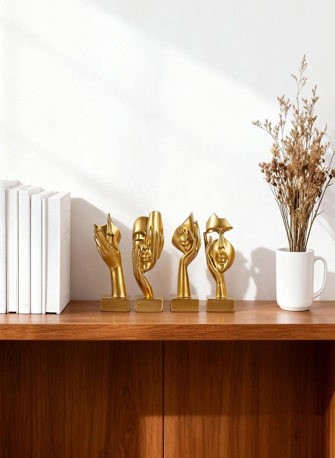 oliruim Gold Abstract Thinker Figurine Set of 4, Home Art Face Small Statue for Accents Decor Women Bedroom Shelf Bookcase Room Desk, TV Stand, Coffee Table Decor, Art Sculpture Gifts for Women (Gold) - Image 4
