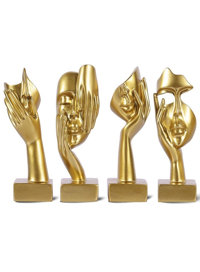 oliruim Gold Abstract Thinker Figurine Set of 4, Home Art Face Small Statue for Accents Decor Women Bedroom Shelf Bookcase Room Desk, TV Stand, Coffee Table Decor, Art Sculpture Gifts for Women (Gold) - Image 1