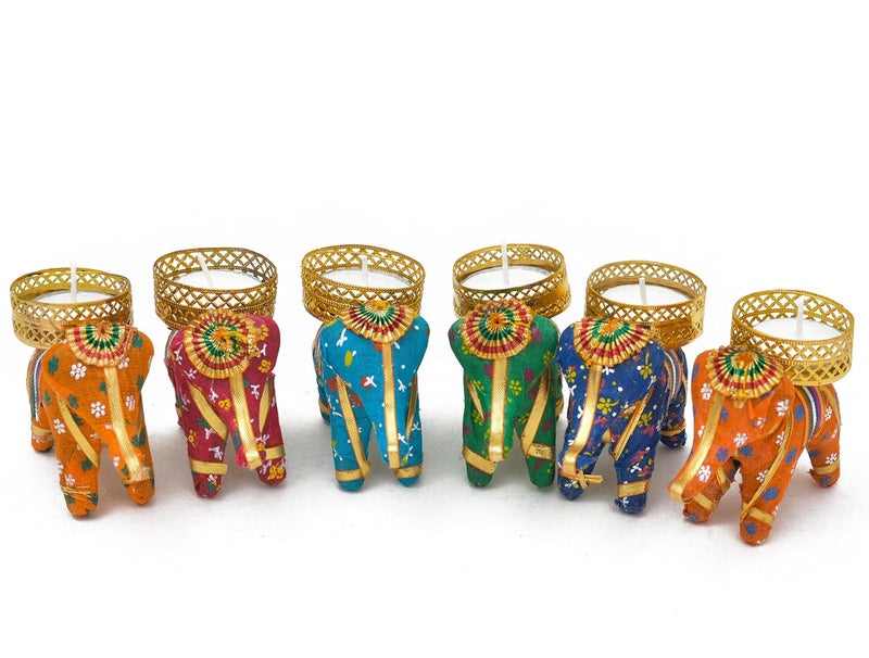 Pride Store شمعة شاي مضاءة على شكل فيل مصنوعة يدويًا، شموع متعددة الألوان لتزيين المنزل، ديwali، لكسمي بوجان، حامل شمعة شاي على شكل فيل، ديكور عيد الميلاد، تزيين ديwali، عبوة من 6 شموع شاي - Image 4