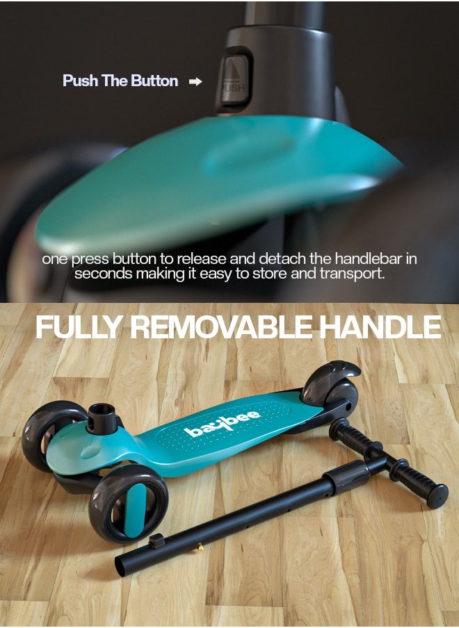 BAYBEE - Alpha Skate Scooter For Kids 3 Wheel Kids Scooter With Foldable 4 Height Adjustable Handle Baby Scooter With Led Pu Wheels Smart Kick Scooter For Children'S 3 To 10 Years Boys Girls Green - Image 1