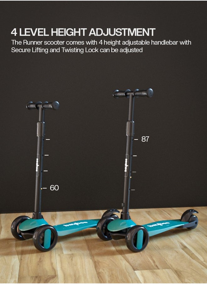 BAYBEE - Alpha Skate Scooter For Kids 3 Wheel Kids Scooter With Foldable 4 Height Adjustable Handle Baby Scooter With Led Pu Wheels Smart Kick Scooter For Children'S 3 To 10 Years Boys Girls Green - Image 1