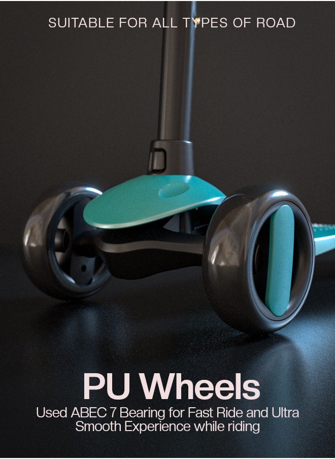 BAYBEE - Alpha Skate Scooter For Kids 3 Wheel Kids Scooter With Foldable 4 Height Adjustable Handle Baby Scooter With Led Pu Wheels Smart Kick Scooter For Children'S 3 To 10 Years Boys Girls Green - Image 1
