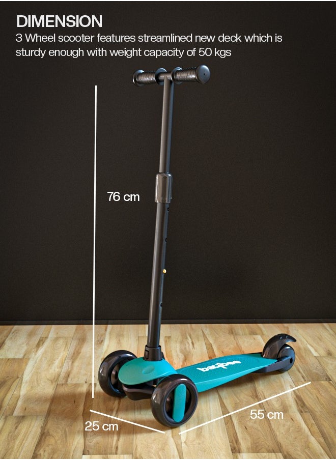 BAYBEE - Alpha Skate Scooter For Kids 3 Wheel Kids Scooter With Foldable 4 Height Adjustable Handle Baby Scooter With Led Pu Wheels Smart Kick Scooter For Children'S 3 To 10 Years Boys Girls Green - Image 1