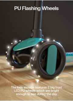 BAYBEE Alpha Skate Scooter For Kids 3 Wheel Kids Scooter With Foldable 4 Height Adjustable Handle Baby Scooter With Led Pu Wheels Smart Kick Scooter For Children'S 3 To 10 Years Boys Girls Green  - Image 3